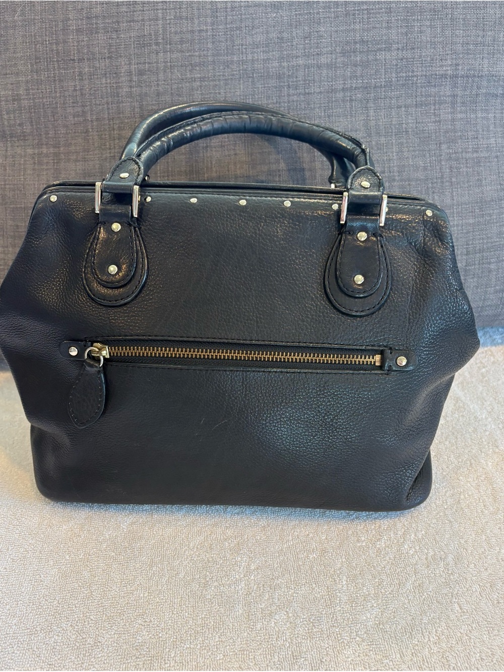Ellen Tracy Black Leather Doctor Satchel Gold Hardware Handbag
